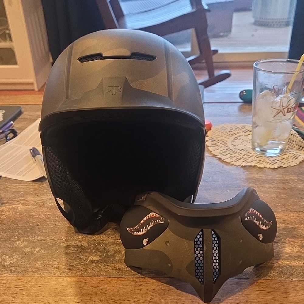 RuRoc UK.  Matte Black Helmet with Removable Face Guard